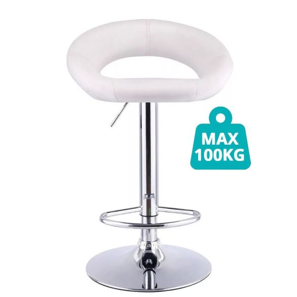 Kitti bárszék, 2 db, állítható magasságú, fehér, 61–82 cm, 360°-ban forgatható ülőrésszel, fém vázzal és műbőr ülőfelülettel