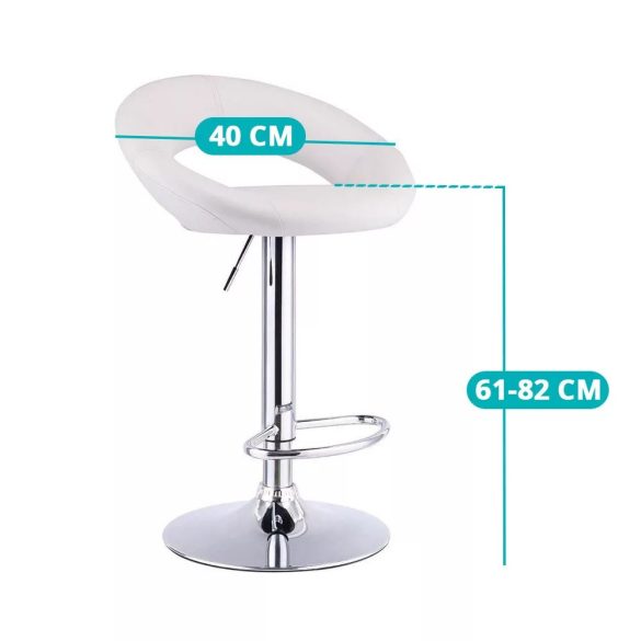 Kitti bárszék, 2 db, állítható magasságú, fehér, 61–82 cm, 360°-ban forgatható ülőrésszel, fém vázzal és műbőr ülőfelülettel
