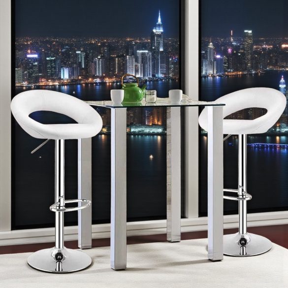 Kitti bárszék, 2 db, állítható magasságú, fehér, 61–82 cm, 360°-ban forgatható ülőrésszel, fém vázzal és műbőr ülőfelülettel