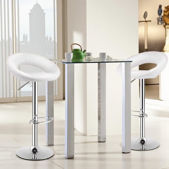 Kitti bárszék, 2 db, állítható magasságú, fehér, 61–82 cm, 360°-ban forgatható ülőrésszel, fém vázzal és műbőr ülőfelülettel