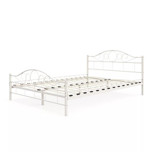 Mimi fém ágykeret ajándék fa ágyráccsal, 160 x 200 cm, fehér, formatervezett fej- és lábtámlával, középső merevítéssel, könnyen összeszerelhető