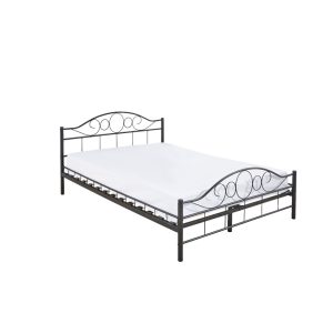 Mimi fém ágykeret ajándék fa ágyráccsal, 140 x 200 cm, fekete, formatervezett fej- és lábtámlával, középső merevítéssel, könnyen összeszerelhető