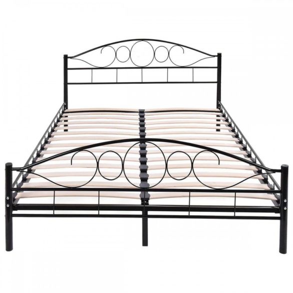 Ágykeret, fém, ágyráccsal, 140 x 200 cm, fekete