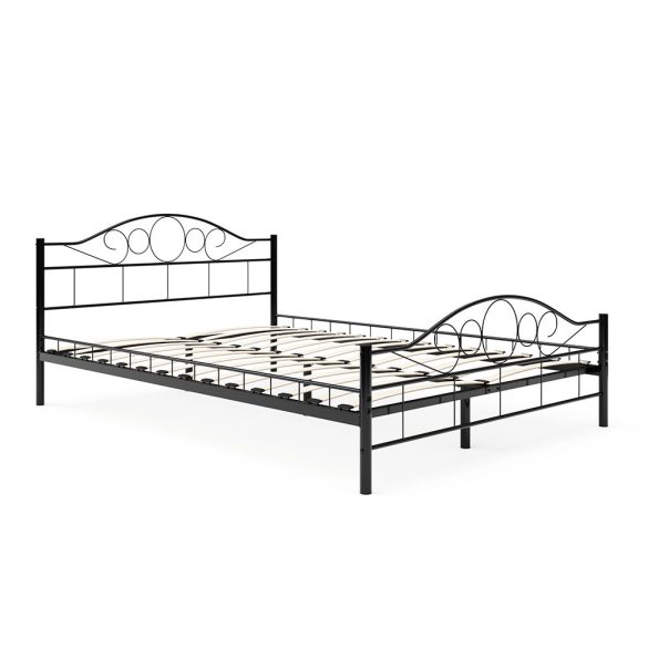 Mimi fém ágykeret ajándék fa ágyráccsal, 140 x 200 cm, fekete, formatervezett fej- és lábtámlával, középső merevítéssel, könnyen összeszerelhető