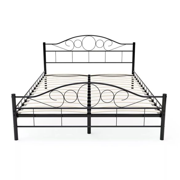 Mimi fém ágykeret ajándék fa ágyráccsal, 140 x 200 cm, fekete, formatervezett fej- és lábtámlával, középső merevítéssel, könnyen összeszerelhető