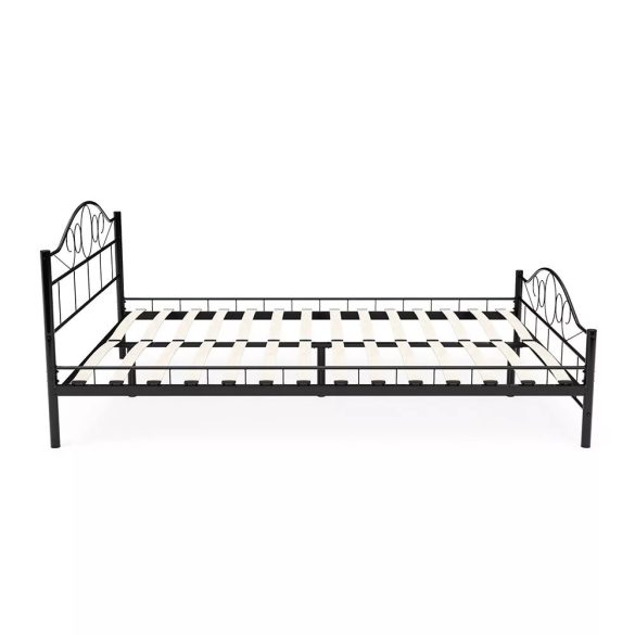 Mimi fém ágykeret ajándék fa ágyráccsal, 140 x 200 cm, fekete, formatervezett fej- és lábtámlával, középső merevítéssel, könnyen összeszerelhető