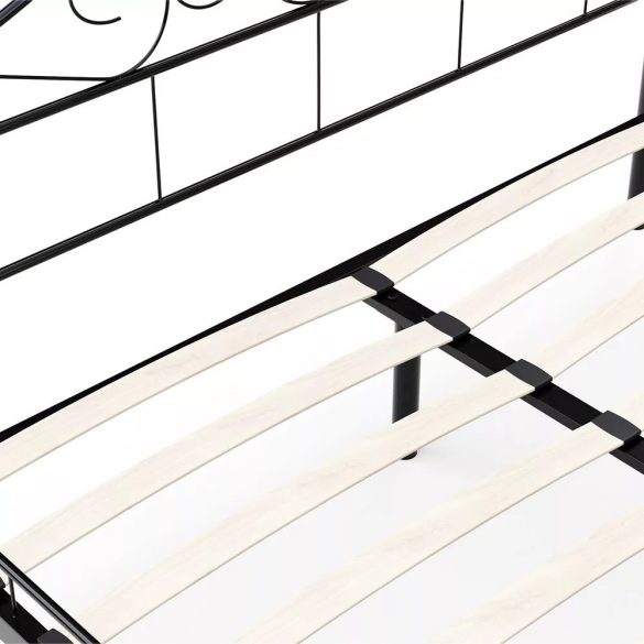 Mimi fém ágykeret ajándék fa ágyráccsal, 140 x 200 cm, fekete, formatervezett fej- és lábtámlával, középső merevítéssel, könnyen összeszerelhető