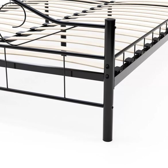 Mimi fém ágykeret ajándék fa ágyráccsal, 140 x 200 cm, fekete, formatervezett fej- és lábtámlával, középső merevítéssel, könnyen összeszerelhető