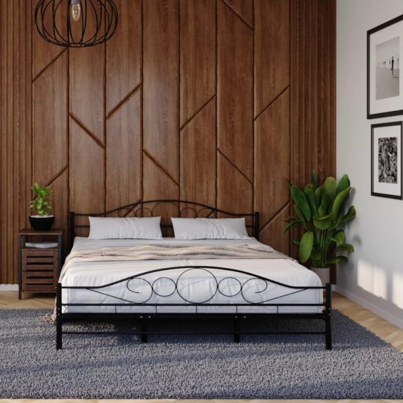 Mimi fém ágykeret ajándék fa ágyráccsal, 140 x 200 cm, fekete, formatervezett fej- és lábtámlával, középső merevítéssel, könnyen összeszerelhető