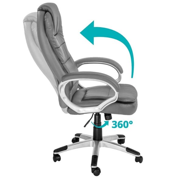 RELAX főnöki forgószék, ergonomikus típus, 52 × 50 cm, szürke, műbőr kárpitozás, állítható magasság, fém vázas, görgős