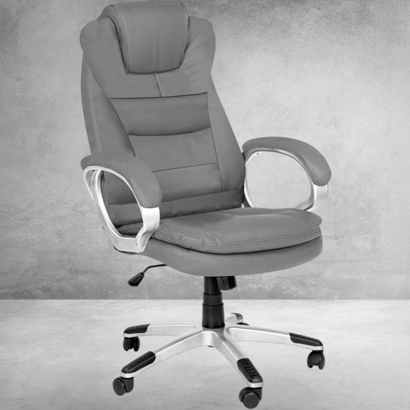 RELAX főnöki forgószék, ergonomikus típus, 52 × 50 cm, szürke, műbőr kárpitozás, állítható magasság, fém vázas, görgős