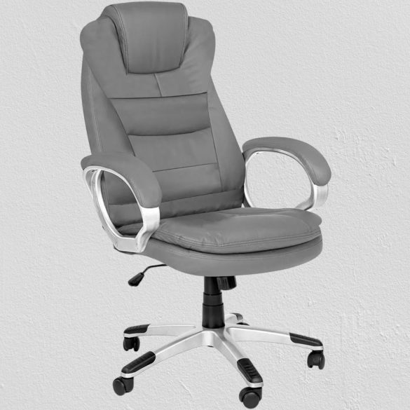 RELAX főnöki forgószék, ergonomikus típus, 52 × 50 cm, szürke, műbőr kárpitozás, állítható magasság, fém vázas, görgős