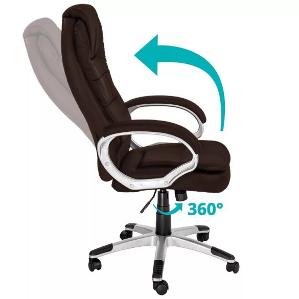 RELAX főnöki forgószék, ergonomikus típus, 52 × 50 cm, barna, műbőr kárpitozás, állítható magasság, fém vázas, görgős