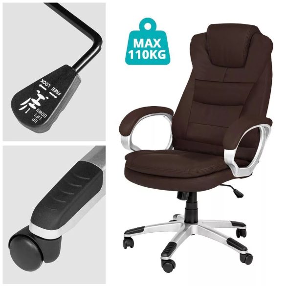 RELAX főnöki forgószék, ergonomikus típus, 52 × 50 cm, barna, műbőr kárpitozás, állítható magasság, fém vázas, görgős