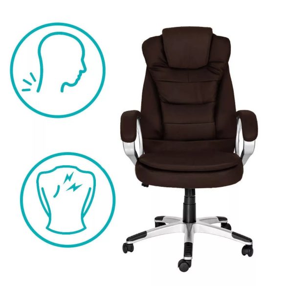 RELAX főnöki forgószék, ergonomikus típus, 52 × 50 cm, barna, műbőr kárpitozás, állítható magasság, fém vázas, görgős
