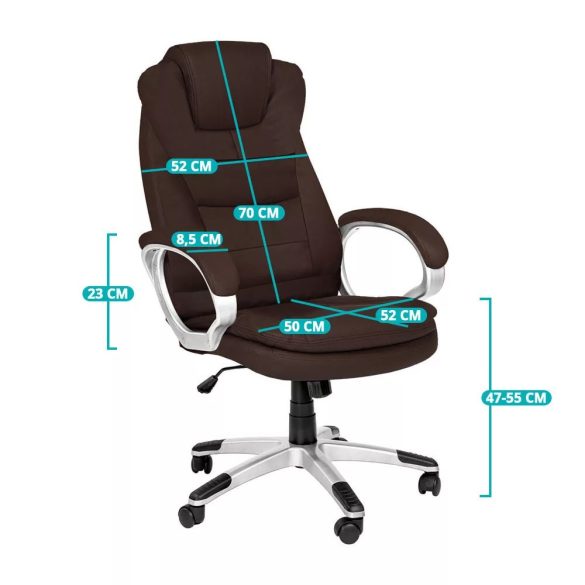 RELAX főnöki forgószék, ergonomikus típus, 52 × 50 cm, barna, műbőr kárpitozás, állítható magasság, fém vázas, görgős