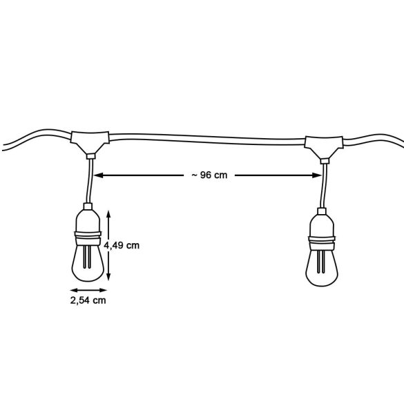 Vízálló dekor égősor, 15db E27 ST45 LED, 14,6 m, melegfehér, IP65, kültéri, összekapcsolható