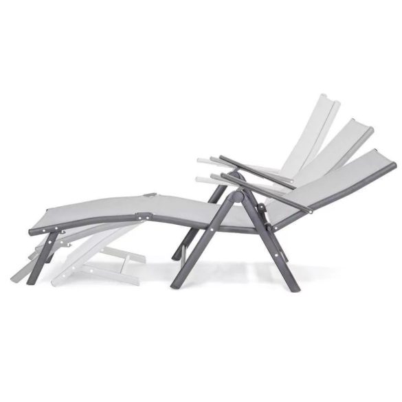 Comfort dönthető és állítható napozóágy, 133 x 50 cm, szürke, alumínium vázzal, összecsukható, szellőző textil borítással