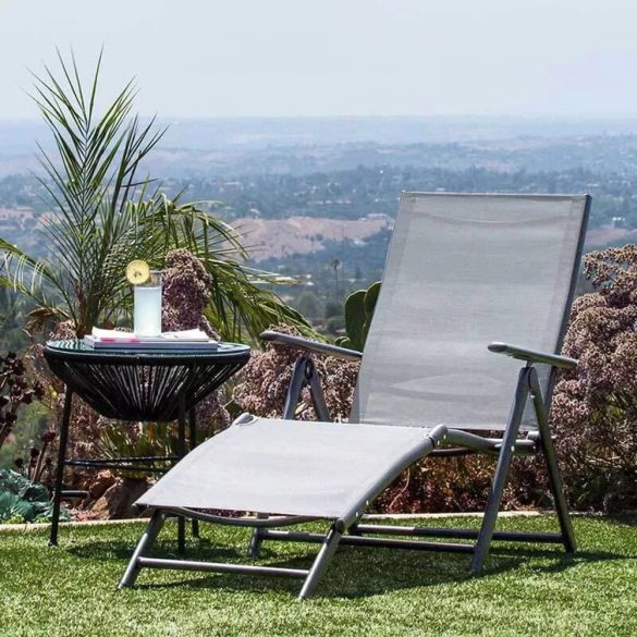 Comfort dönthető és állítható napozóágy, 133 x 50 cm, szürke, alumínium vázzal, összecsukható, szellőző textil borítással