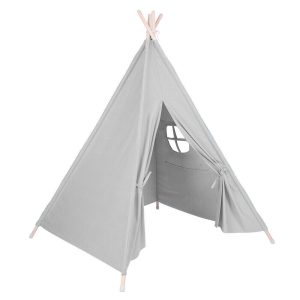 Indián sátor gyerekeknek, szürke, fa rudakkal, beltéri és kültéri használatra