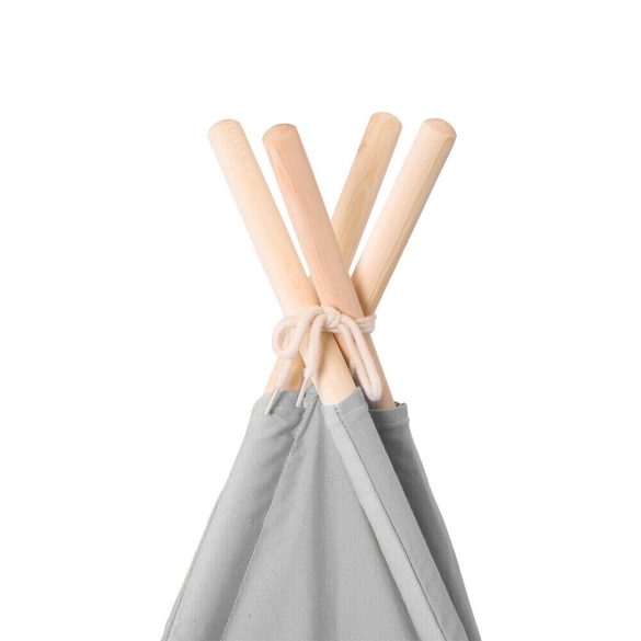 Indián sátor gyerekeknek, szürke, fa rudakkal, beltéri és kültéri használatra