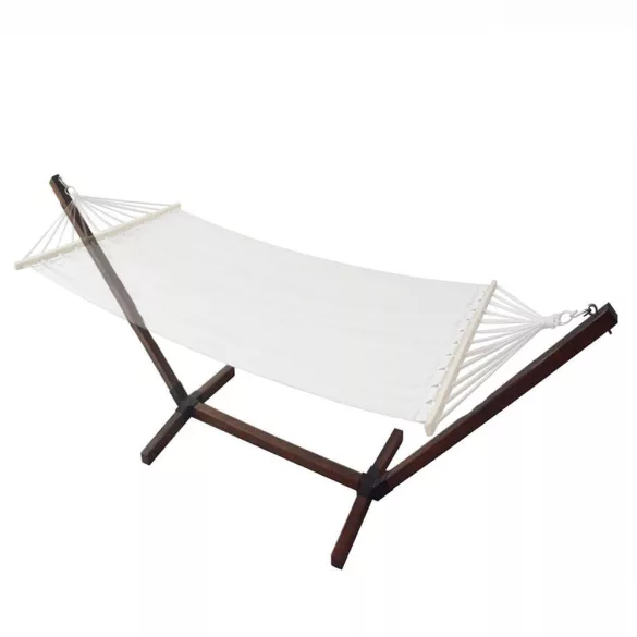 Függőágy tartóállvány, 356,5 x 89 x 104,5 cm, 120 kg teherbírás, fa, masszív, stabil, könnyen összeszerelhető, beltéri és kültéri használatra