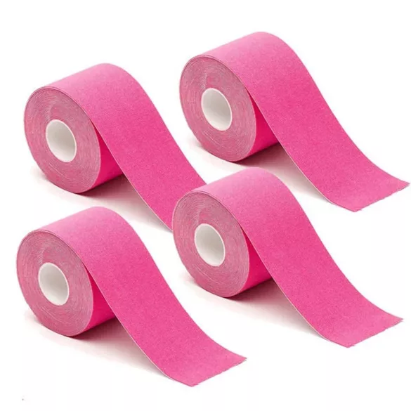 Kineziológiai szalag szett, 4 darab, 5 cm x 5 m, rózsaszín, vízálló, légáteresztő, bőrbarát