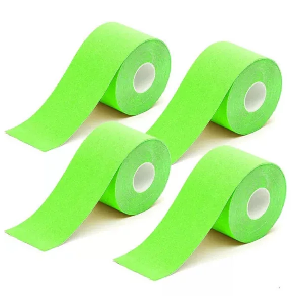 Kineziológiai szalag szett, 4 darab, 5 cm x 5 m, zöld, vízálló, légáteresztő, bőrbarát