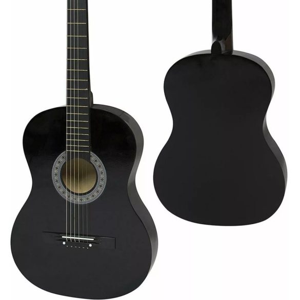 Akusztikus gitár szett, 3/4-es, fekete, ajándék hangolóval, póthúrokkal, hevederrel, puha tokkal