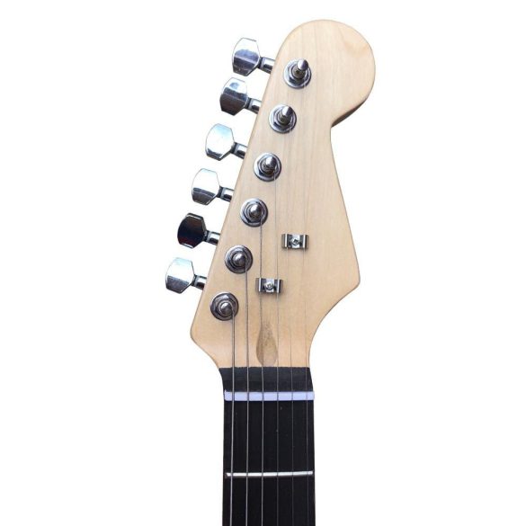 Elektromos gitár szett, kezdő, jobb kezes, 6 húros, 5W – os erősítővel, hangerő és hangszín szabályozóval, fekete/fehér