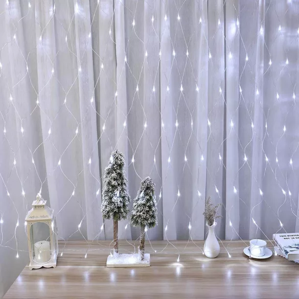 Hálós LED fényfüzér, 128 LED, hidegfehér, 185 × 85 cm, 7 világítási móddal, IP44 védelemmel, beltéri és kültéri használatra