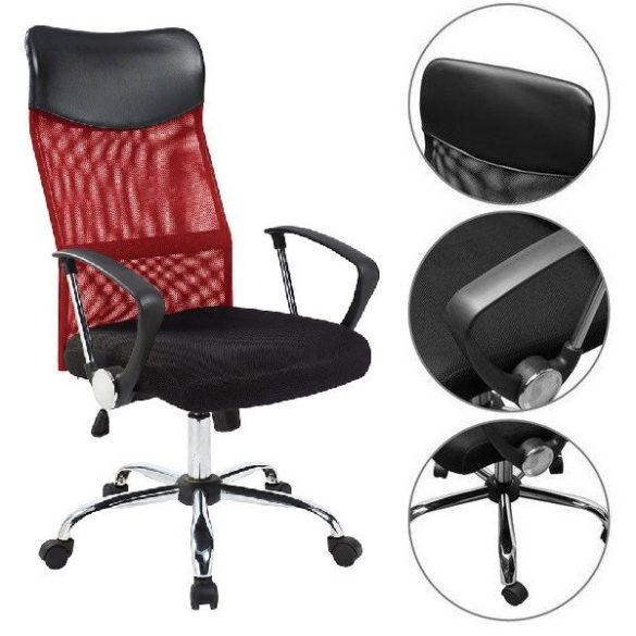 Ergonomikus irodai szék, gurulós, magasított háttámla, gázlift, dönthető, piros