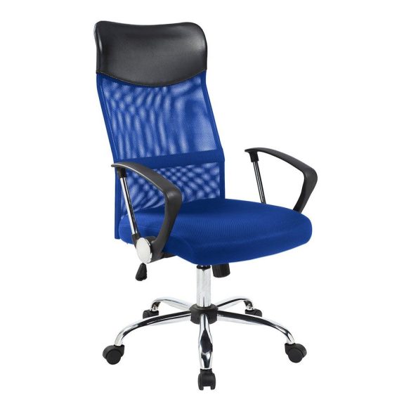 Ergonomikus irodai szék, gurulós, magasított háttámla, gázlift, dönthető, kék