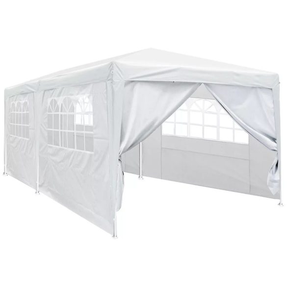 Party sátor, 3 × 6 m, fehér, oldalfalas, ablakos, cipzáras ajtóval