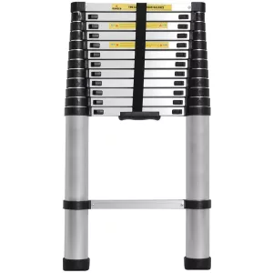 Teleszkópos létra, alumínium, 4,1 m, ezüst, 150 kg teherbírású, csúszásgátlós talppal