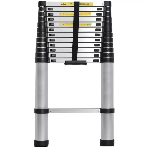 Teleszkópos létra, alumínium, 4,1 m, ezüst, 150 kg teherbírású, csúszásgátlós talppal