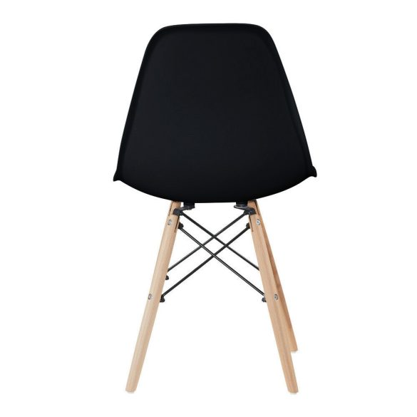Modern étkezőszék szett, 4 db, fekete, ergonomikus kialakítás, műanyag ülőfelület, fém és fa lábak, 100 kg teherbírás, könnyen tisztítható