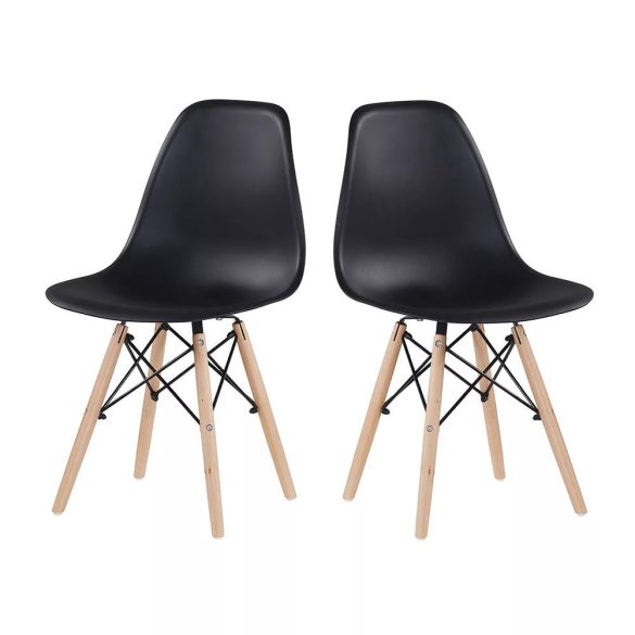 Modern étkezőszék szett, 4 db, fekete, ergonomikus kialakítás, műanyag ülőfelület, fém és fa lábak, 100 kg teherbírás, könnyen tisztítható