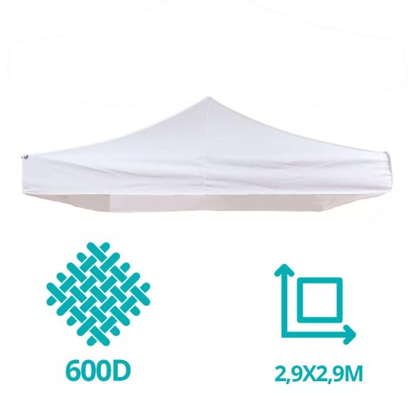 Pavilon tetőponyva, 2,9 × 2,9 m, fehér színben, időjárásálló anyagból, könnyen cserélhető kivitel, meglévő kerti pavilonhoz, kültéri használatra