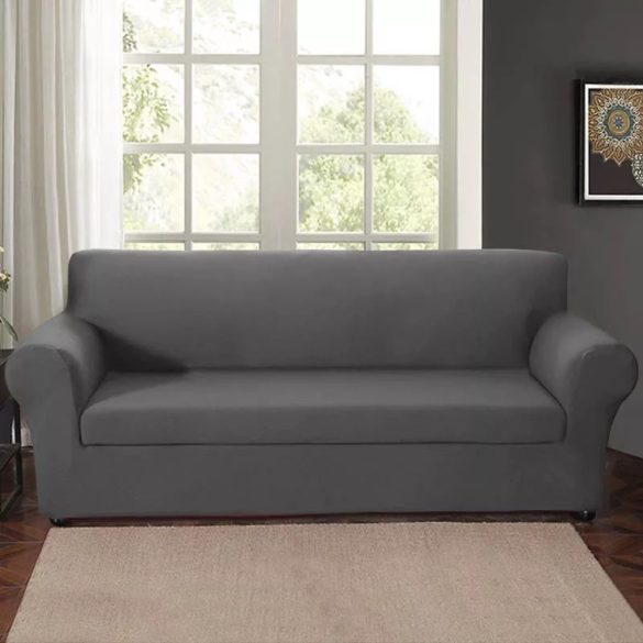 Kanapévédő huzat, 3 személyes, 185–205 cm, szürke, rugalmas spandex anyagból, merevítő szivacsokkal