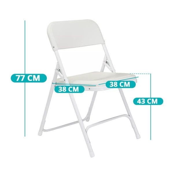 Összecsukható szék szett, 4 darab, fehér, párnázott műbőr ülőfelülettel, fém vázas, helytakarékos kivitel, 100 kg teherbírás
