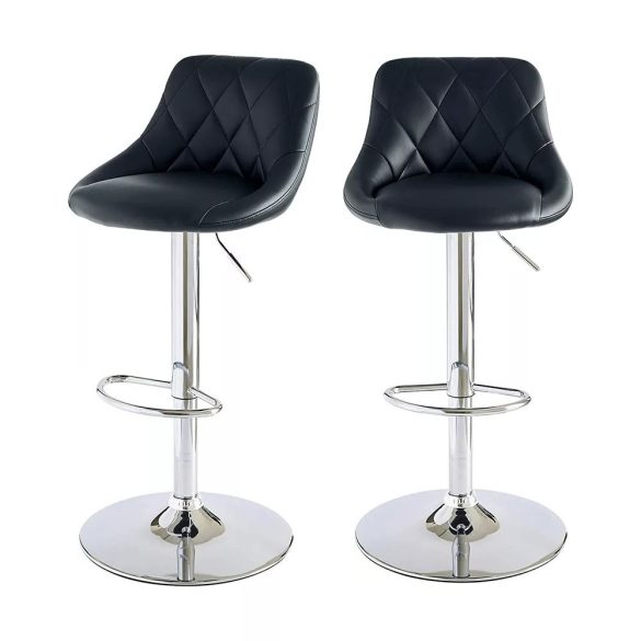 Kitti háttámlás bárszék, 2 db, állítható magasságú, fekete, 60–80 cm, 360°-ban forgatható ülőrésszel, fém vázzal és műbőr kárpitozással