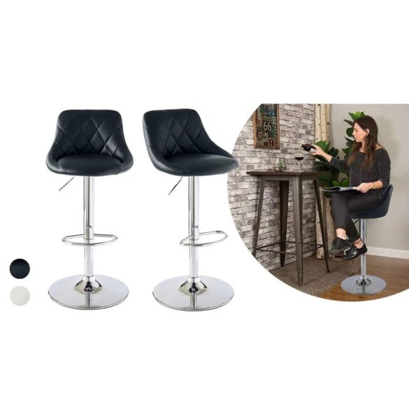 Kitti háttámlás bárszék, 2 db, állítható magasságú, fekete, 60–80 cm, 360°-ban forgatható ülőrésszel, fém vázzal és műbőr kárpitozással