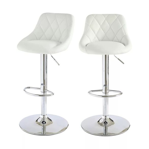 Kitti háttámlás bárszék, 2 db, állítható magasságú, fehér, 60–80 cm, 360°-ban forgatható ülőrésszel, fém vázzal és műbőr kárpitozással
