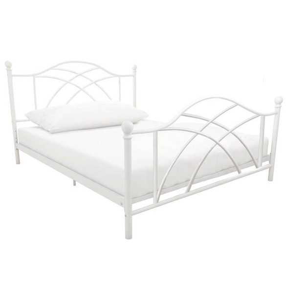 Lotti fém ágykeret, fehér, 90×200 cm, dekoratív fej- és lábtámlával, fa ágyráccsal, 150 kg teherbírás, stabil és időtálló kivitel