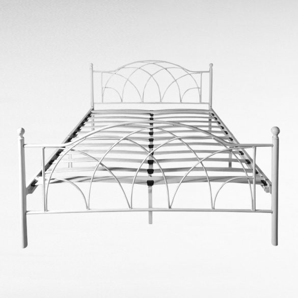 Lotti fém ágykeret, fehér, 160×200 cm, dekoratív fej- és lábtámlával, fa ágyráccsal, 300 kg teherbírás, stabil és időtálló kivitel