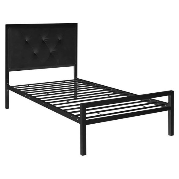 Hanna fém ágykeret, fekete, 90×200 cm, dekoratív fej- és lábtámlával, fém ágyráccsal, 150 kg teherbírás, stabil és elegáns kivitel