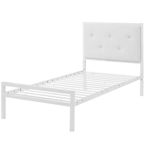 Hanna fém ágykeret, fehér, 90×200 cm, dekoratív fej- és lábtámlával, fém ágyráccsal, 150 kg teherbírás, stabil és elegáns kivitel