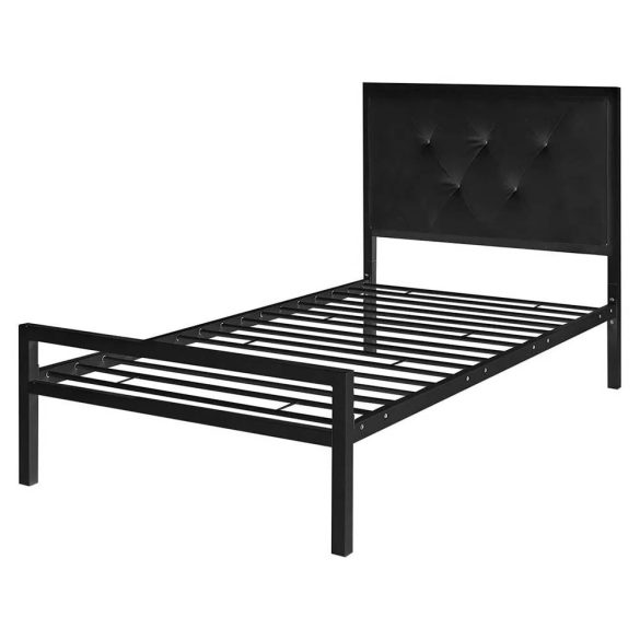 Hanna fém ágykeret, fekete, 160×200 cm, dekoratív fej- és lábtámlával, fém ágyráccsal, 300 kg teherbírás, masszív és elegáns kialakítás