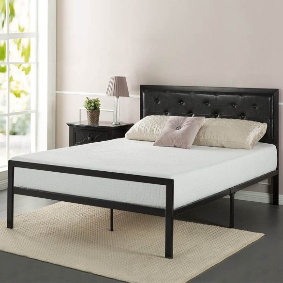 Hanna fém ágykeret, fekete, 160×200 cm, dekoratív fej- és lábtámlával, fém ágyráccsal, 300 kg teherbírás, masszív és elegáns kialakítás